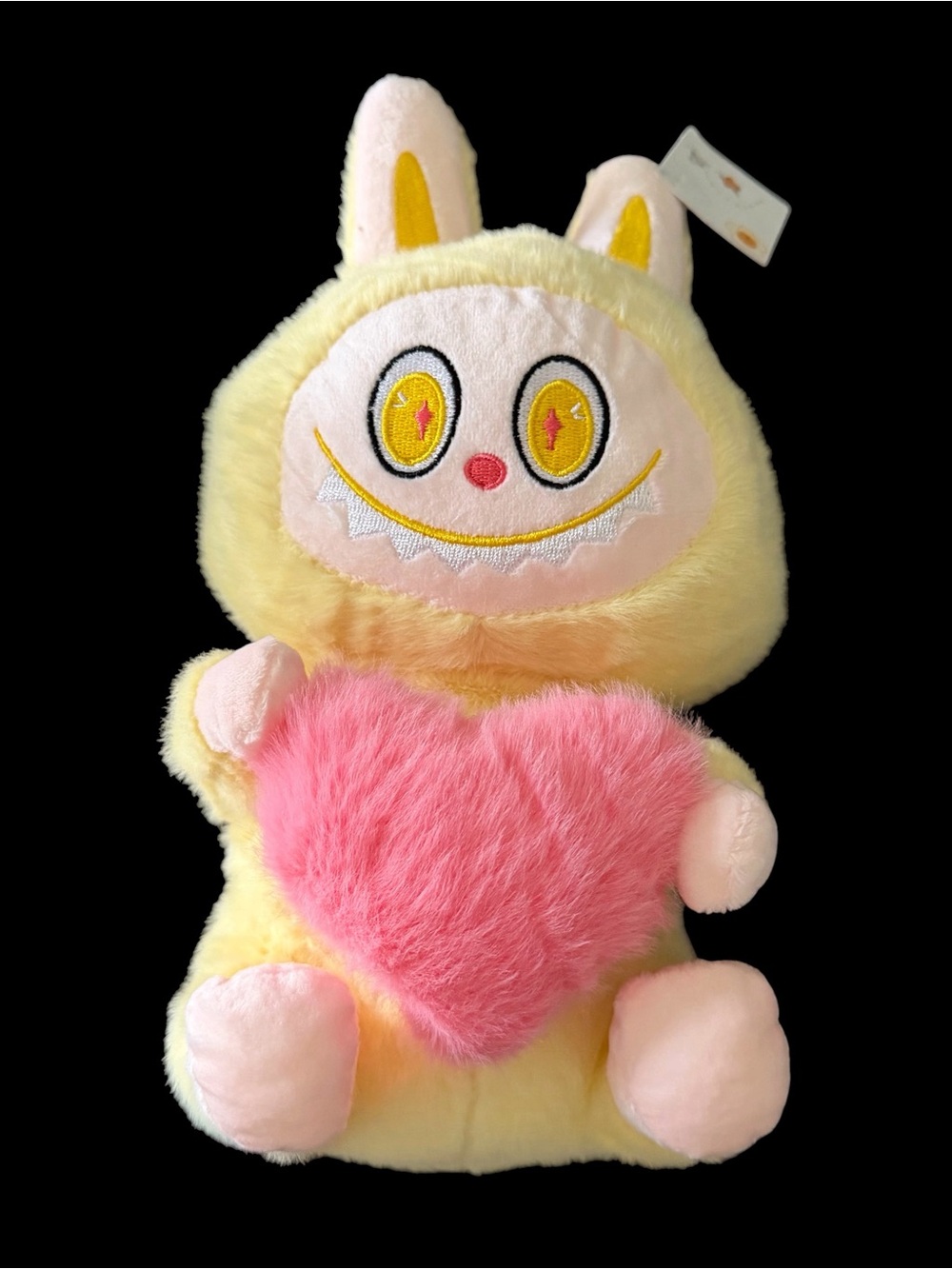 NWT-LABUBU MONSTER-yellow plush doll with pink heart